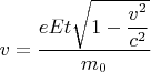$v=\dfrac{eEt\sqrt{1-\dfrac{v^2}{c^2}}}{m_0}$