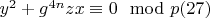 $y^2 +g^{4n}zx\equiv 0\mod p\engo(27)$
