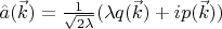 $\[\hat a(\vec k) = \frac{1}{{\sqrt {2\lambda } }}(\lambda q(\vec k) + ip(\vec k))\]$