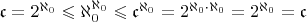 $\mathfrak{c} = 2^{\aleph_0} \leqslant \aleph_0^{\aleph_0} \leqslant \mathfrak{c}^{\aleph_0} = 2^{\aleph_0\cdot\aleph_0} = 2^{\aleph_0} = \mathfrak{c}$