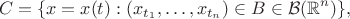 $$
C=\{x=x(t):(x_{t_1},\ldots,x_{t_n})\in B\in\mathcal{B}(\mathbb{R}^n)\}, 
$$