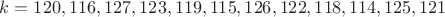 $k = 120 ,   116 ,  127  , 123  , 119  , 115 ,  126 ,  122 ,  118 ,  114  , 125 ,  121$