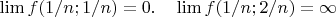 $\lim f(1/n;1/n) =0. \quad \lim f(1/n;2/n) =\infty$