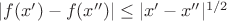 $|f(x')-f(x'')|\le |x'-x''|^{1/2}$