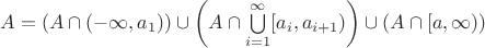 $A= \left(A\cap (-\infty, a_1)\right)\cup\left(A\cap\bigcup\limits_{i=1}^{\infty}[a_{i},a_{i+1})\right)\cup \left(A\cap [a,\infty)\right)$