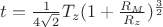 $t  = \frac 1 {4\sqrt{2}}{T_z}{(1 + \frac{{{R_M}}}{{{R_z}}})^{\frac{3}{2}}}$