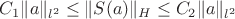$C_1 \|a \|_{l^ 2} \le \|S (a)\|_H \le C_2 \|a\|_{l ^ 2}$
