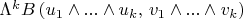 $\Lambda^k B\,(u_1\wedge ... \wedge u_k,\, v_1\wedge ... \wedge v_k)$