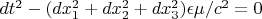 $dt^2-(dx_1^2+dx_2^2+dx_3^2)\epsilon\mu/c^2=0$