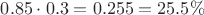 $0.85\cdot 0.3=0.255=25.5\%$
