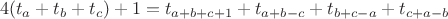 $$4(t_a+t_b+t_c )+1=t_{a+b+c+1}+t_{a+b-c}+t_{b+c-a}+t_{c+a-b}$$