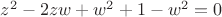 $z^2 - 2 z w + w^2 + 1 - w^2 = 0$