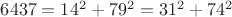 $\[6437=14^{2}+79^{2}=31^{2}+74^{2}\]$
