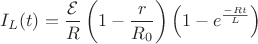 $$I_{L}(t)=\dfrac{\mathcal{E}}{R} \left (1-\dfrac{r}{R_{0}} \right)\left (1-e^{\frac{-Rt}{L}} \right) $$