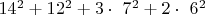 $14^2 + 12^2 +  3 \cdot\ 7^2 + 2 \cdot\ 6^2$