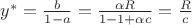 $y^*=\frac{b}{1-a}=\frac{\alpha R}{1-1+\alpha c}=\frac{R}{c}$ $y^*=\frac{b}{1-a}=\frac{\alpha R}{1-1+\alpha c}=\frac{R}{c}$