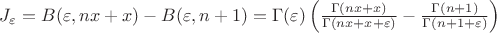 $J_{\varepsilon} = B(\varepsilon,nx+x) - B(\varepsilon,n+1) = \Gamma(\varepsilon)\left (\frac {\Gamma (nx+x)}{\Gamma (nx+x+\varepsilon)}  - \frac {\Gamma (n+1)}{\Gamma (n+1+\varepsilon)} \right )$