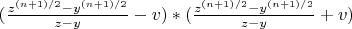 $(\frac{z^{(n+1)/2}-y^{(n+1)/2}}{z-y}-v)*(\frac{z^{(n+1)/2}-y^{(n+1)/2}}{z-y}+v)$