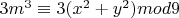 $ 3m^3\equiv3(x^2+y^2) mod9