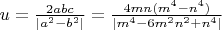 $u=\frac{2abc}{|a^2-b^2|}=\frac{4mn(m^4-n^4)}{|m^4-6m^2n^2+n^4|}$