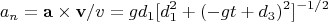 $$
a_n={\bf a}\times{\bf v}/v=gd_1[d_1^2+(-gt+d_3)^2]^{-1/2}
$$