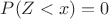 $P(Z < x) = 0$