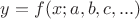 $y=f(x;a,b,c,...)$