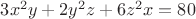 $3x^2y+2y^2z+6z^2x=80$