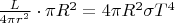 $\frac{L}{4\pi r^2} \cdot \pi R^2 = 4 \pi R^2 \sigma T^4$