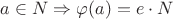 $a \in N \Rightarrow \varphi (a)=e \cdot N$