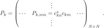 $\hat{P}_k = \begin{pmatrix}
 & \vdots  & \\
\cdots & P_{k,nm} = c_{kn}^* c_{km} & \cdots \\
 & \vdots  & 
\end{pmatrix}_{N \times N} \ .$