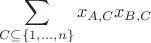 $$
\sum_{C \subseteq \{ 1, \ldots, n \}} x_{A,C} x_{B,C}
$$