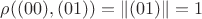 $\rho((00), (01)) = \|(01)\| = 1$