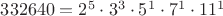 $332640=2^5\cdot 3^3\cdot 5^1\cdot 7^1\cdot 11^1$