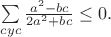$\sum\limits_{cyc}\frac{a^2-bc}{2a^2+bc}\leq0.$