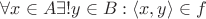 $\forall x \in A \exists! y \in B: \langle x, y\rangle \in f$