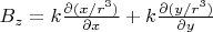 $B_{z}=k\frac{\partial (x/r^{3})}{\partial x}+ k\frac{\partial (y/r^{3})}{\partial y}$