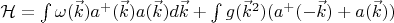 $\mathcal{H}=\int\limits_{}^{}\omega(\vec{k})a^+(\vec{k})a(\vec{k})d\vec{k}+\int\limits_{}^{}g(\vec{k}^2)(a^+(-\vec{k})+a(\vec{k}))$