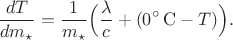 $$\dfrac{dT}{dm_\star}=\dfrac{1}{m_\star}\Bigl(\dfrac{\lambda}{c}+(0^\circ\,\mathrm{C}-T)\Bigr).$$