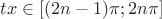 $tx \in [(2n-1)\pi; 2n\pi]$