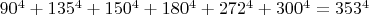 $90^4+135^4+150^4+180^4+272^4+300^4=353^4$