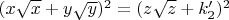 $(x\sqrt{x}+y\sqrt{y})^2=(z\sqrt{z}+k'_2)^2$