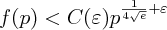 \large$f(p)<C(\varepsilon)p^{\frac{1}{4\sqrt{e}}+\varepsilon}$