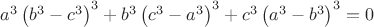 $a^3 \left( {b^3 - c^3 } \right)^3 + b^3 \left( {c^3 - a^3 } \right)^3 + c^3 \left( {a^3 - b^3 } \right)^3 = 0$