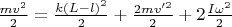 $\frac{mv^2}{2} = \frac{k(L-l)^2}{2}+ \frac{2mv'^2}{2}+2\frac{I\omega^2}{2}$