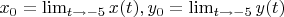 $x_0=\lim_{t \rightarrow -5}x(t), y_0=\lim_{t \rightarrow -5}y(t)$