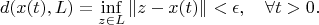 $$d(x(t),L)=\inf_{z\in L}\|z-x(t)\|<\epsilon,\quad \forall t>0.$$