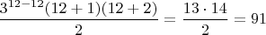 $\dfrac{3^{12-12}(12+1)(12+2)}{2} = \dfrac{13 \cdot 14}{2} = 91$