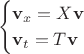 $$
\begin{cases}
\mathbf{v}_x=X\mathbf{v}\\
\mathbf{v}_t=T\mathbf{v}
\end{cases}
$$