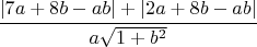 $\cfrac{|7a+8b-ab|+|2a+8b-ab|}{a\sqrt{1+b^2}}$